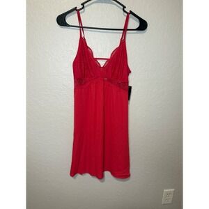 INC International Concepts Red Lace Trim Chemise Sleep Dress lingerie